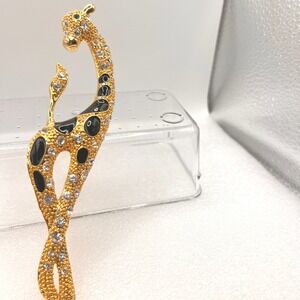 Vtg Giraffe Brooch 6" Rhinestones Gold Tone Black Enamel Africa‎ Figural Safari
